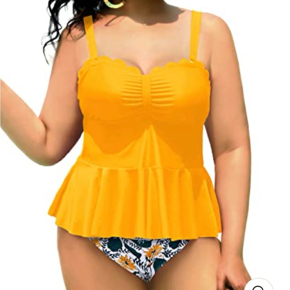 Peplum Tankini Top High waited plus size 20 Floral Yellow brand new
